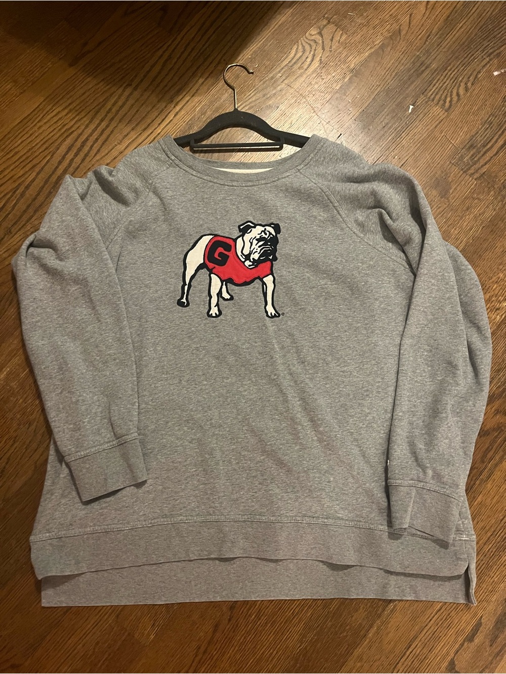 GA Bulldogs 🐾 League Gray Crewneck Sweatshirt with Red Bulldog Graphic